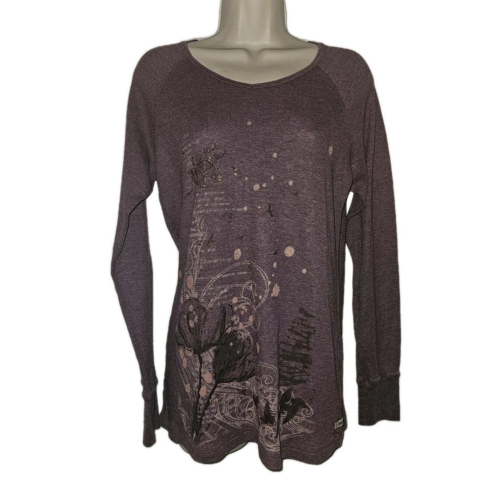 Jake's  Cotton Long Sleeve Tee purple floral print metallic Womens‎ XL